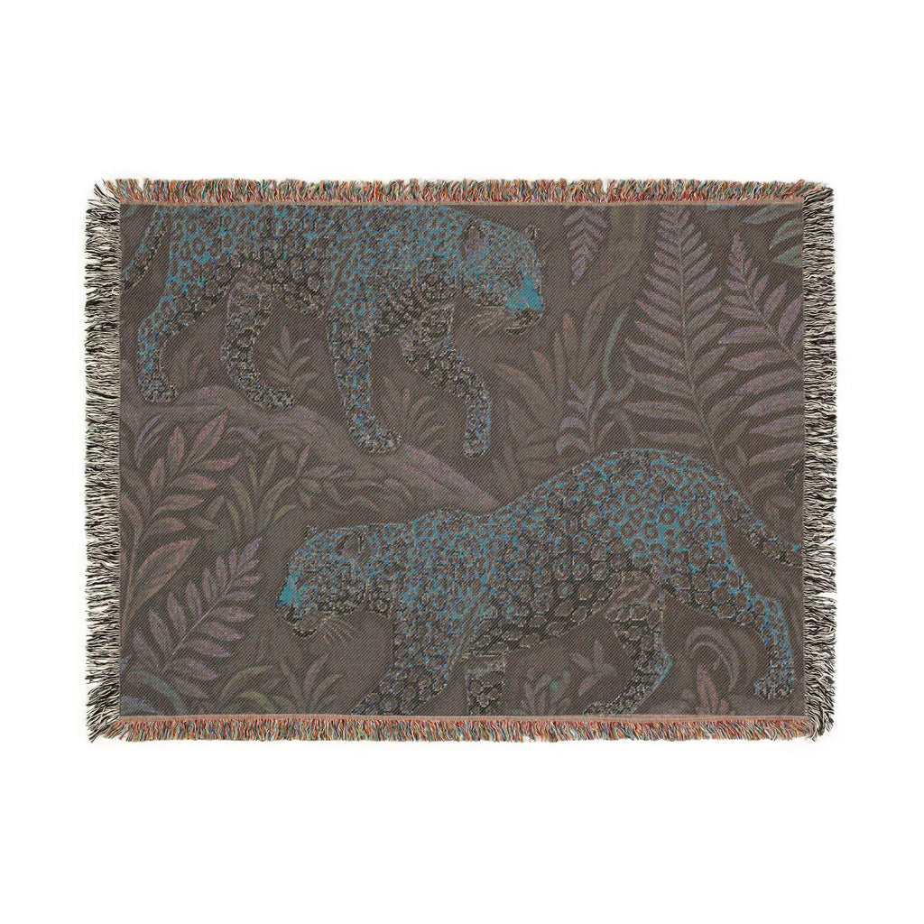 Leopard Jungle Woven Blanket | Tropical Foliage Animal Throw