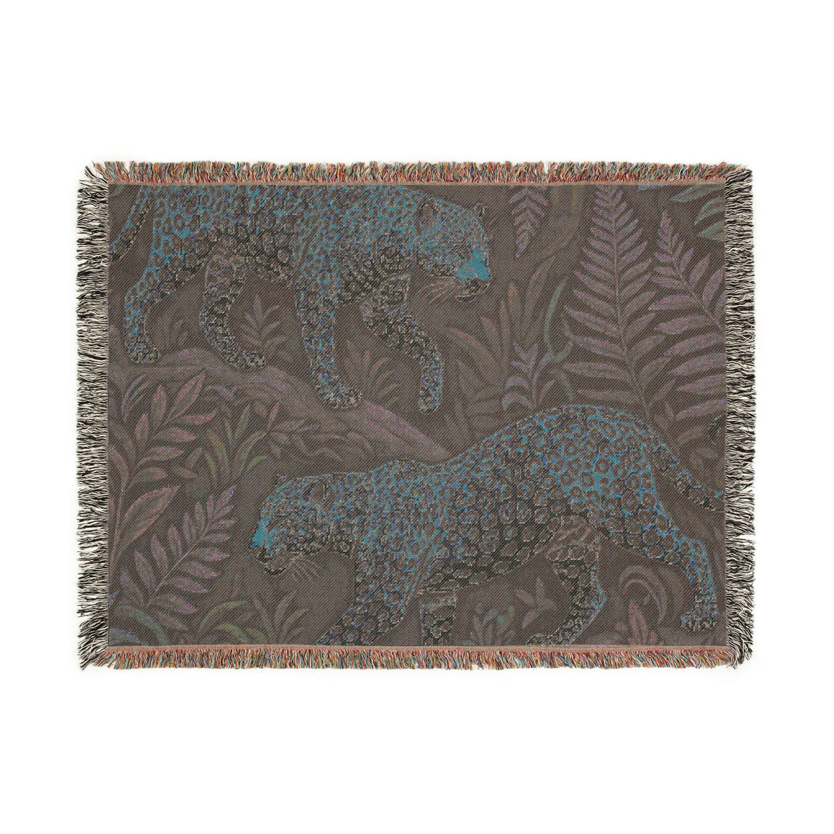 Leopard Jungle Woven Blanket | Tropical Foliage Animal Throw
