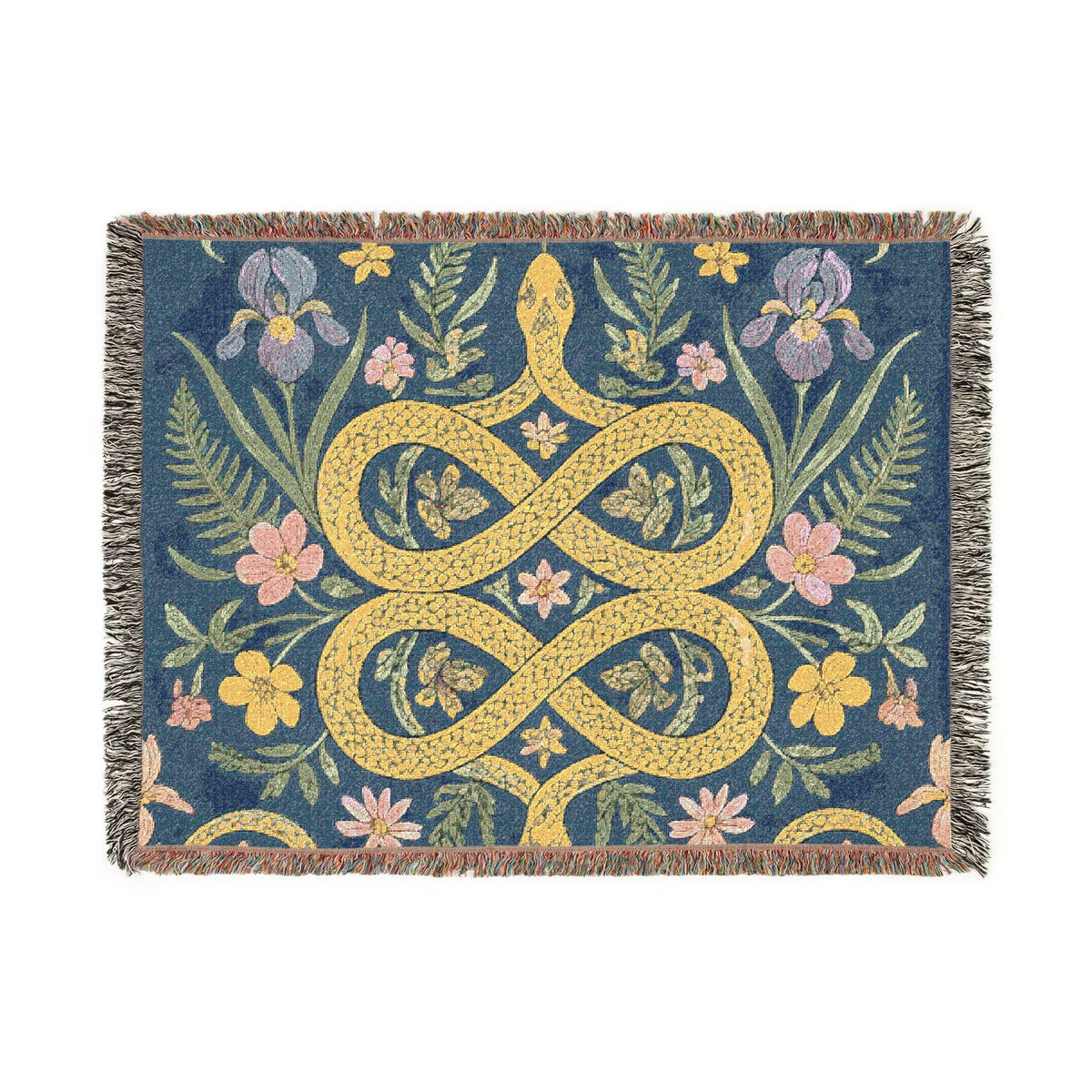 Floral Infinity Knot Woven Blanket | Boho Tapestry Throw