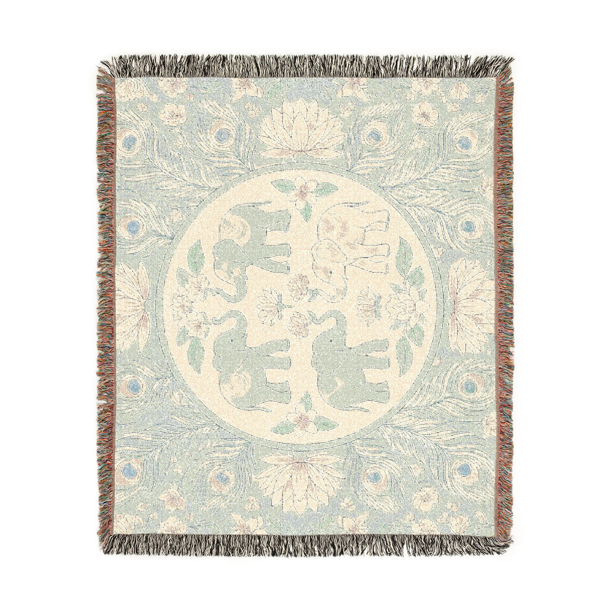 Elephant Medallion Woven Blanket | Boho Floral Throw