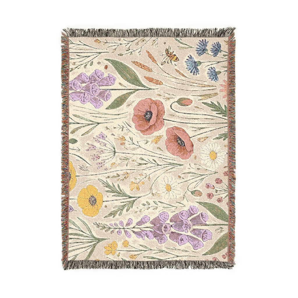 Wildflower Tapestry Woven Blanket | Floral Throw, Boho Home Decor