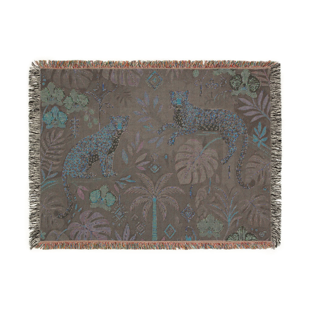 Jungle Leopard Tapestry Woven Blanket | Tropical Foliage Throw