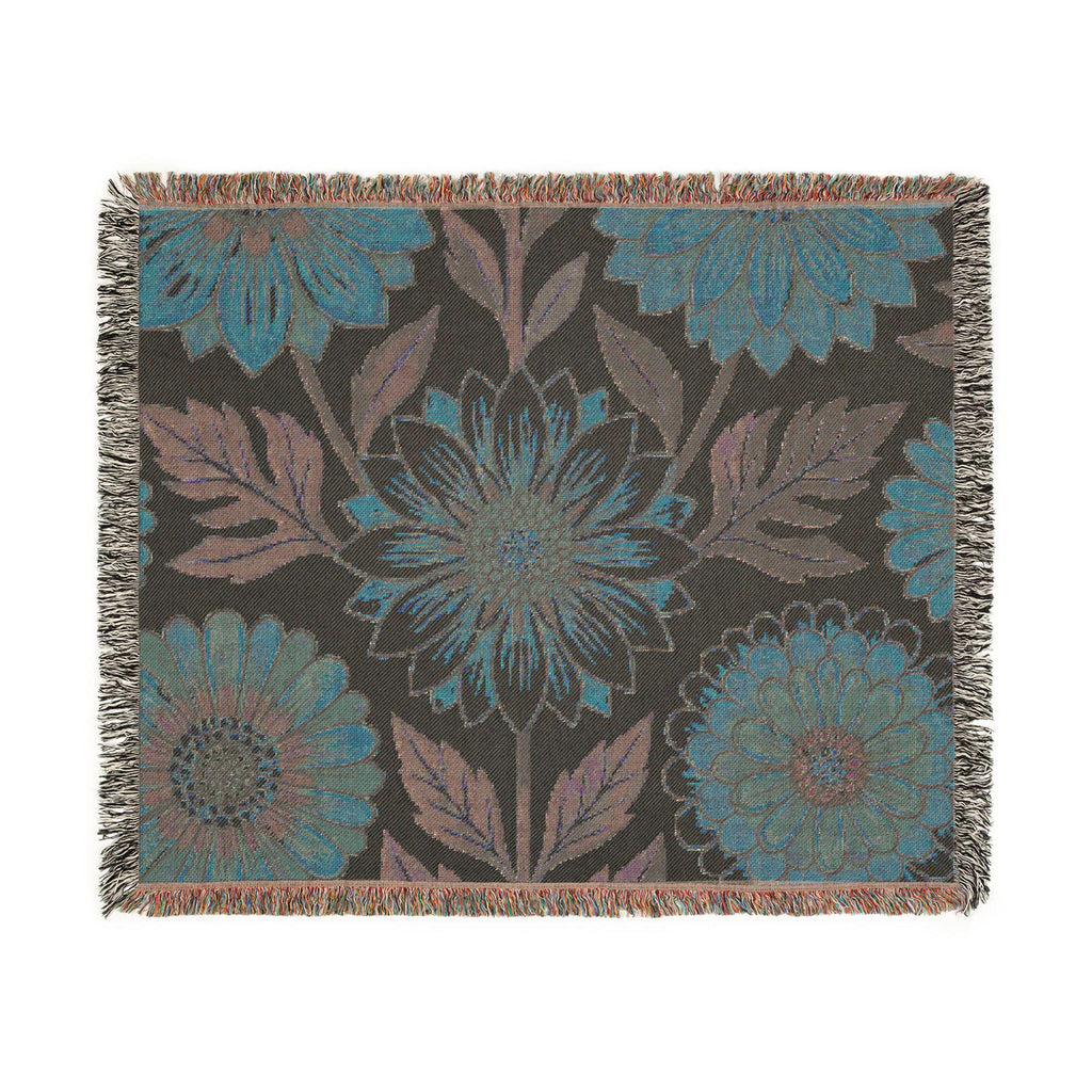 Sunflower and Dahlia floral Woven Blanket | boho floral throw tapestry