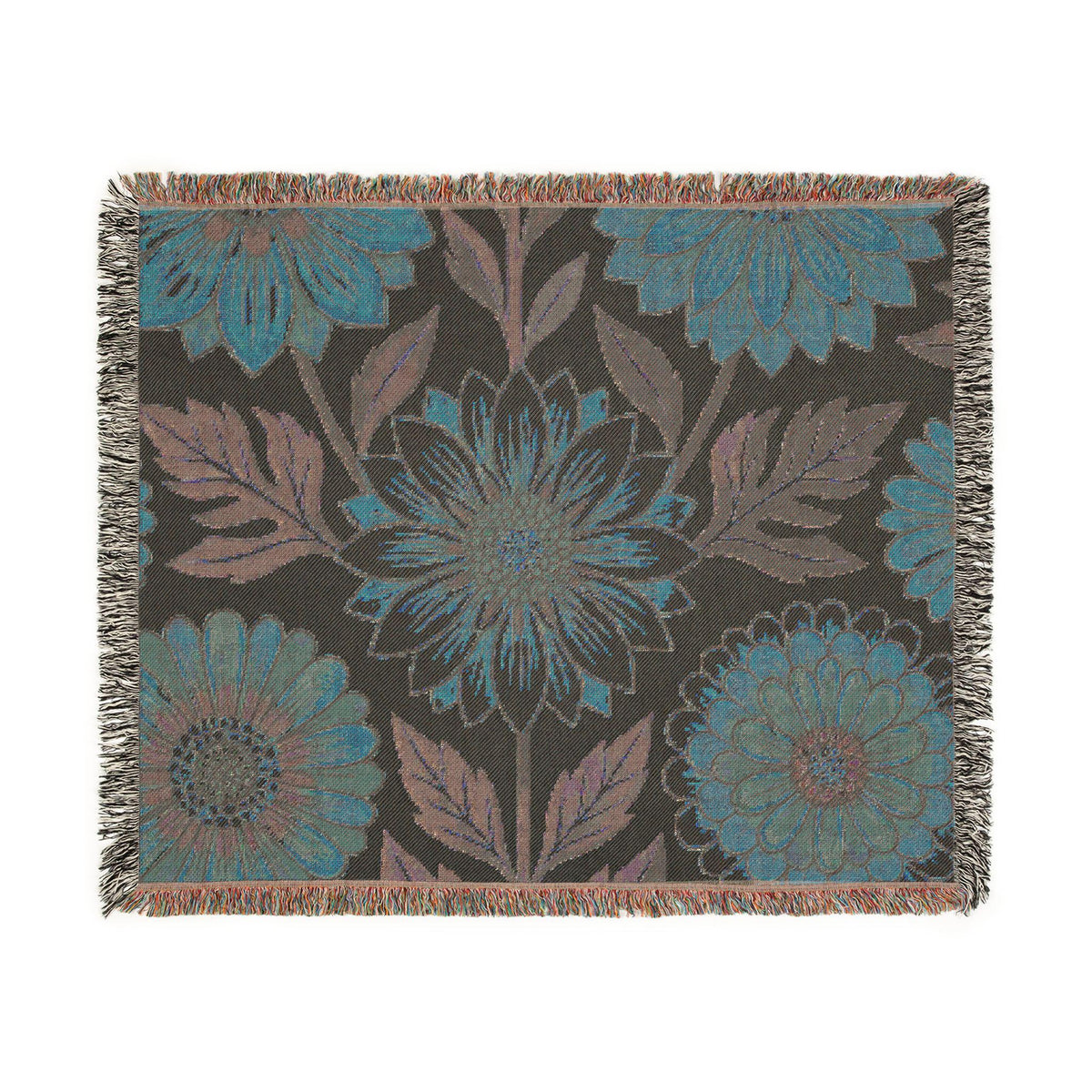 Sunflower and Dahlia floral Woven Blanket | boho floral throw tapestry