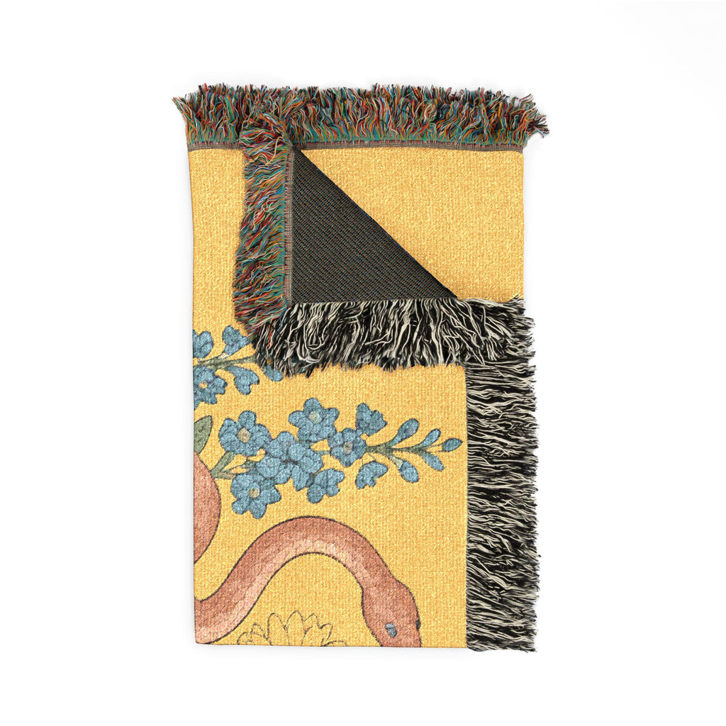 Twin Snakes Floral Woven Blanket | Boho Serpent Tapestry Throw