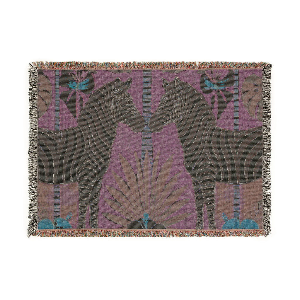 Zebra Mirror Illustration Woven Blanket | Tropical Safari Tapestry Throw