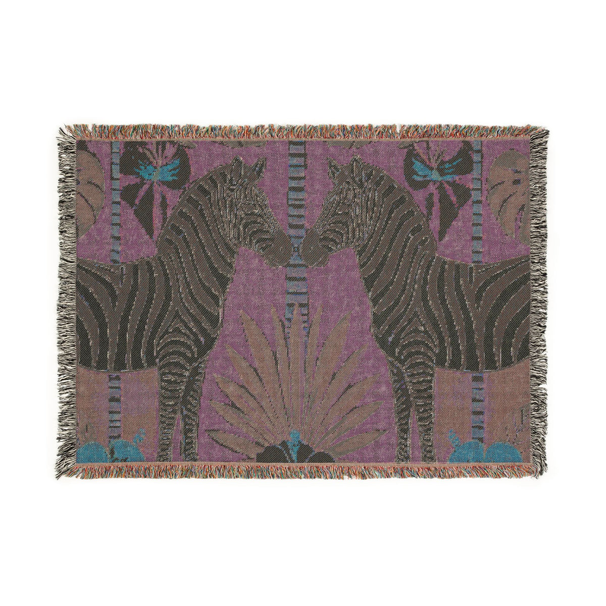 Zebra Mirror Illustration Woven Blanket | Tropical Safari Tapestry Throw