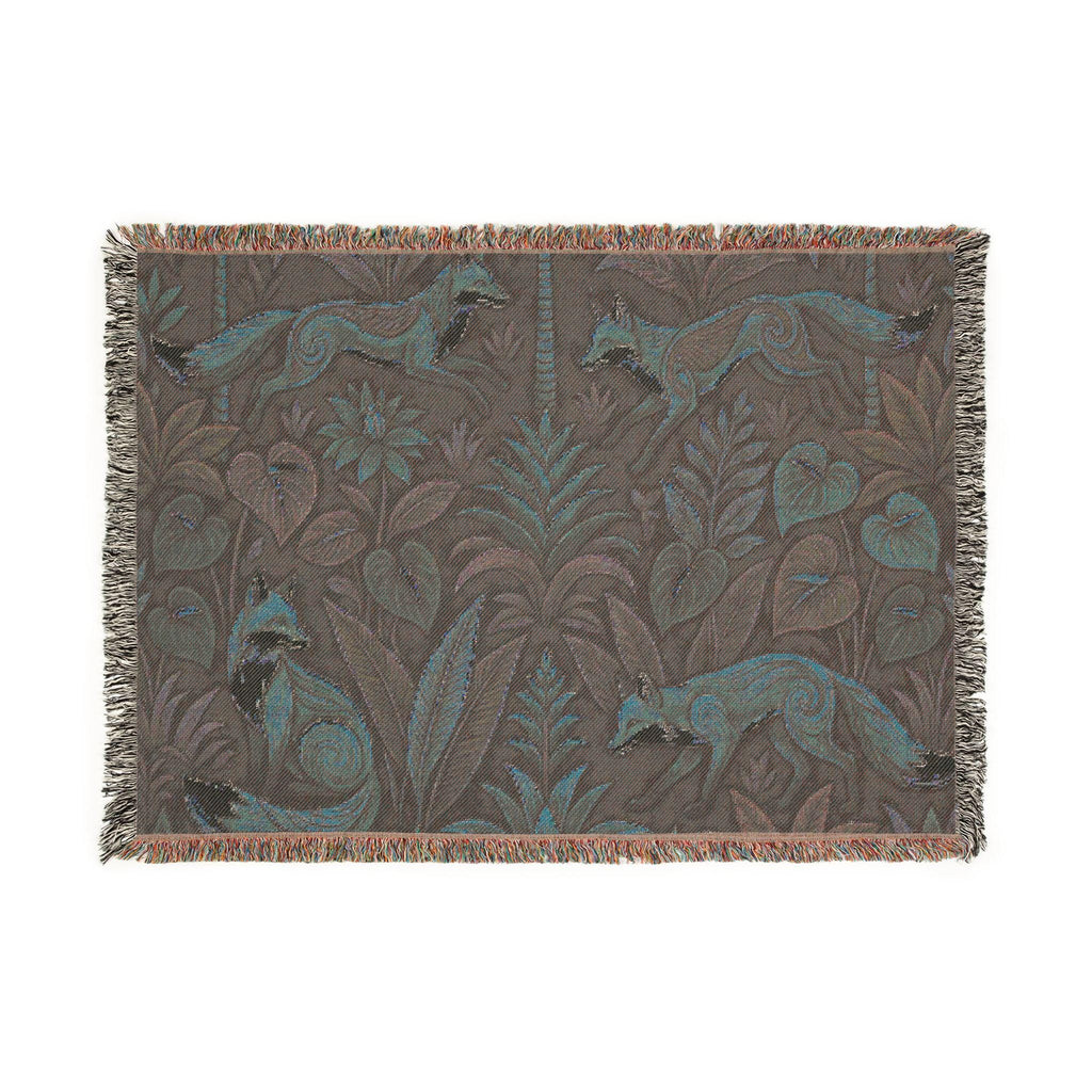 Woodland Foxes Woven Blanket | Tapestry Floral Forest Throw