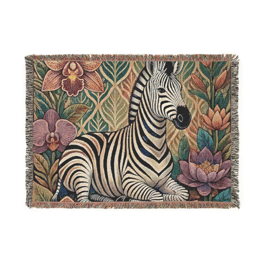 Zebra Floral Woven Blanket | Boho Safari Animal Throw