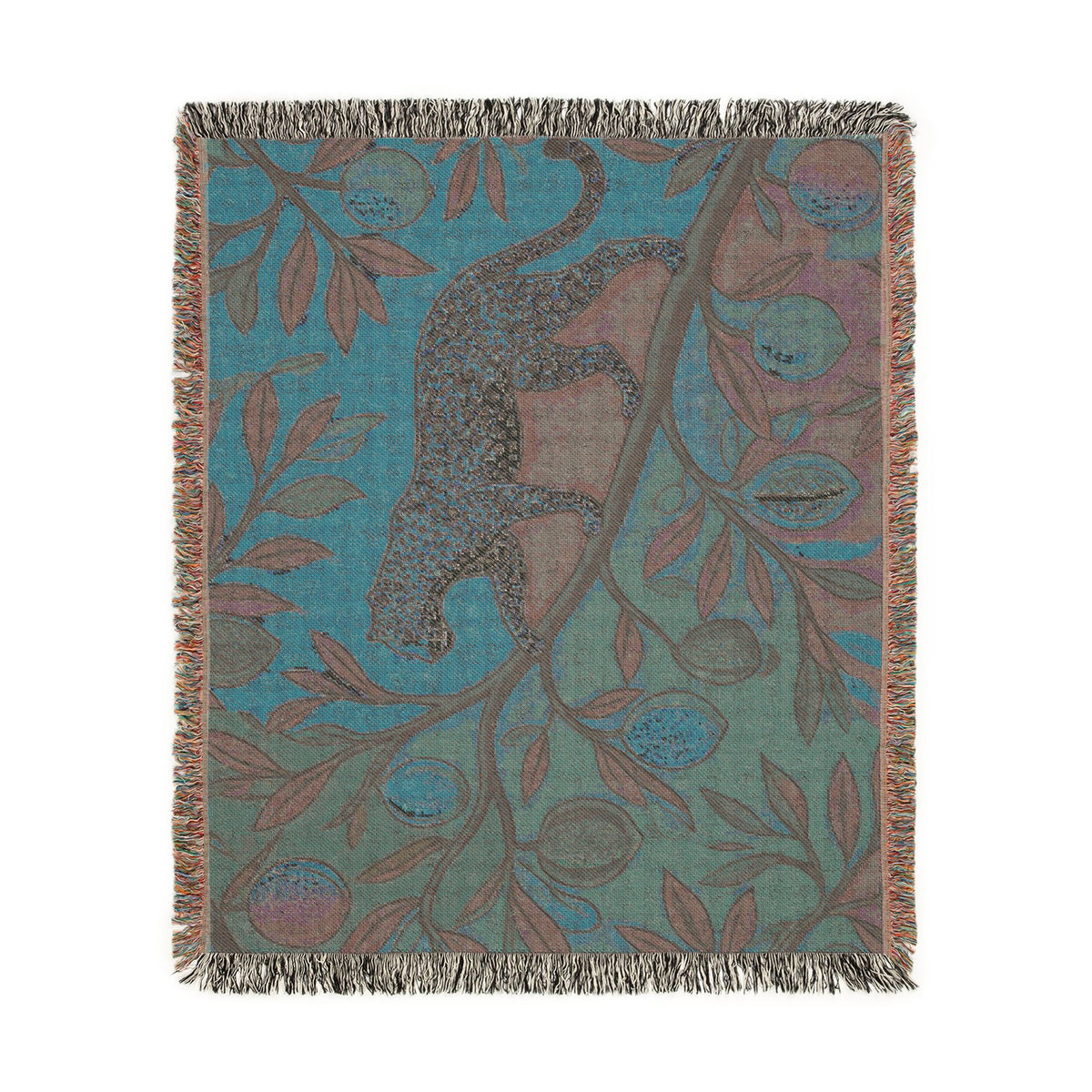 Leopard on Fruit Tree Woven Blanket | Botanical Jungle Throw