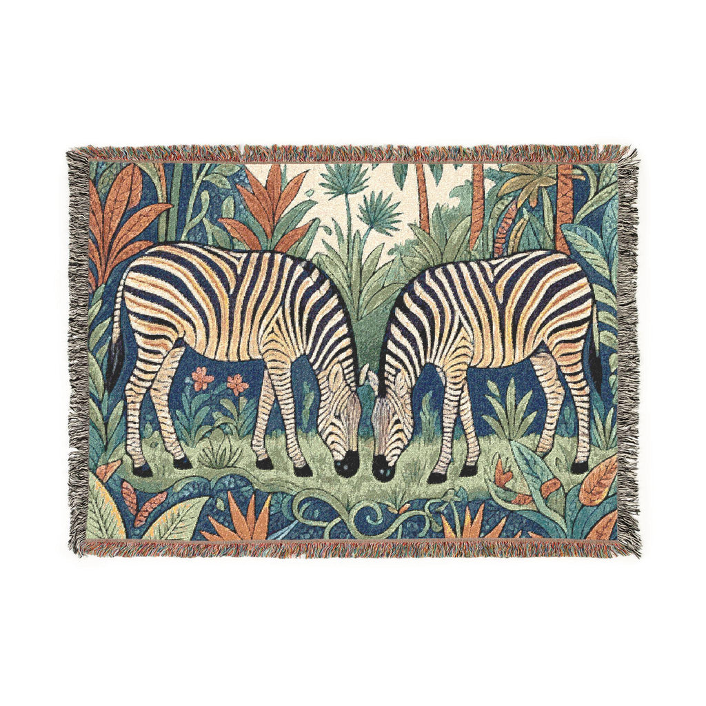 Zebra Pair Tapestry Woven Blanket | Jungle Botanical Throw