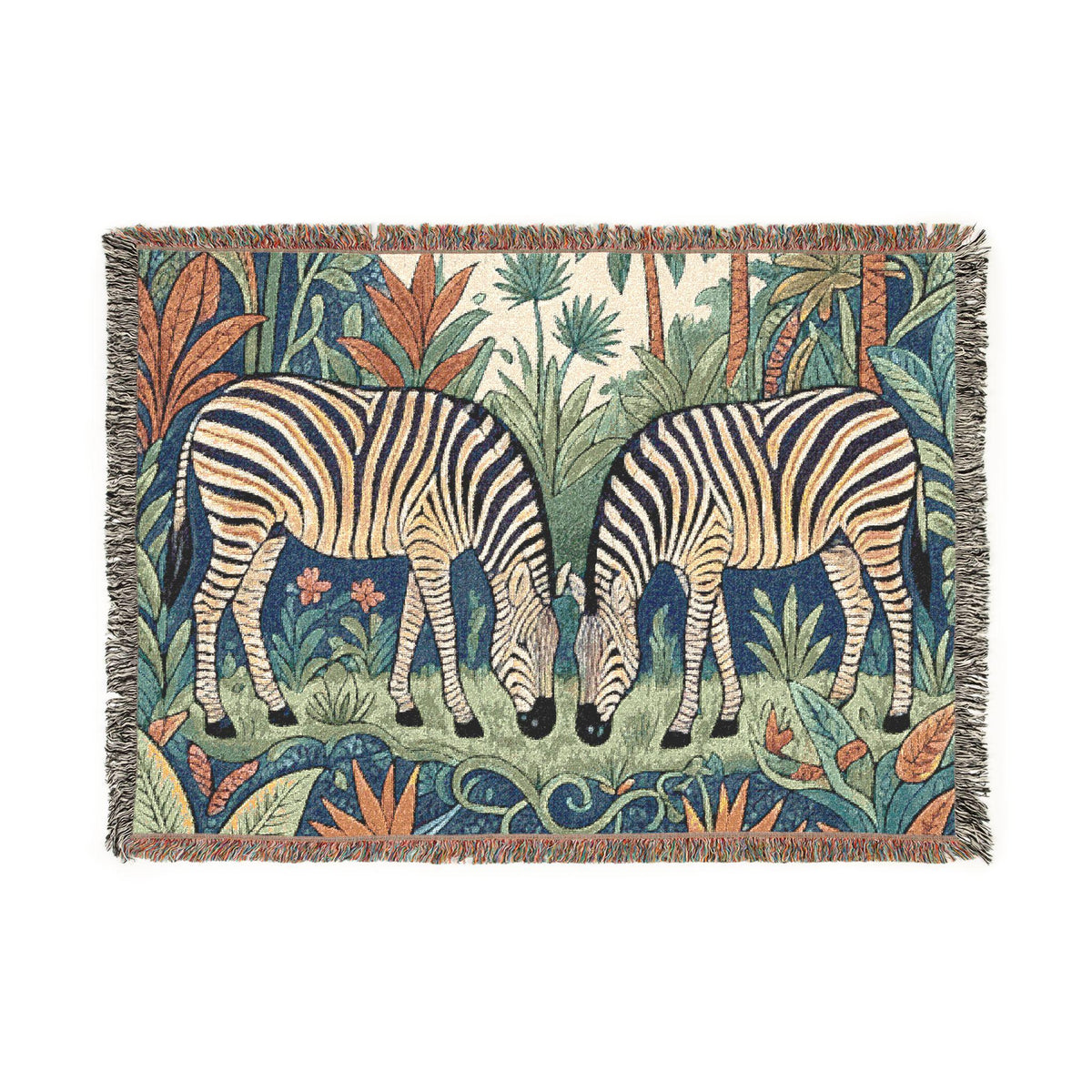Zebra Pair Tapestry Woven Blanket | Jungle Botanical Throw