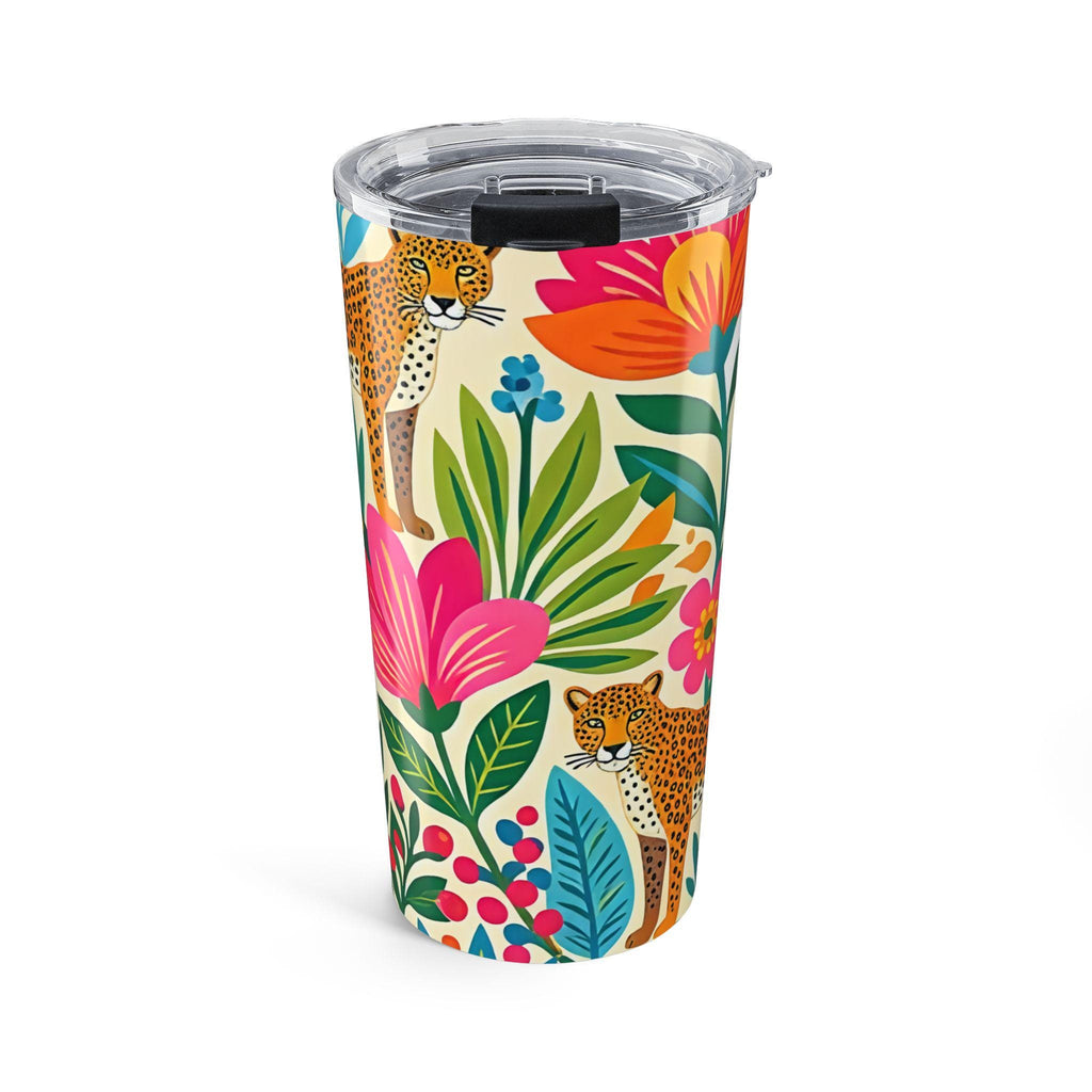 Tropical Leopard Floral Tumbler 20oz | Colorful Botanical Wildlife Design