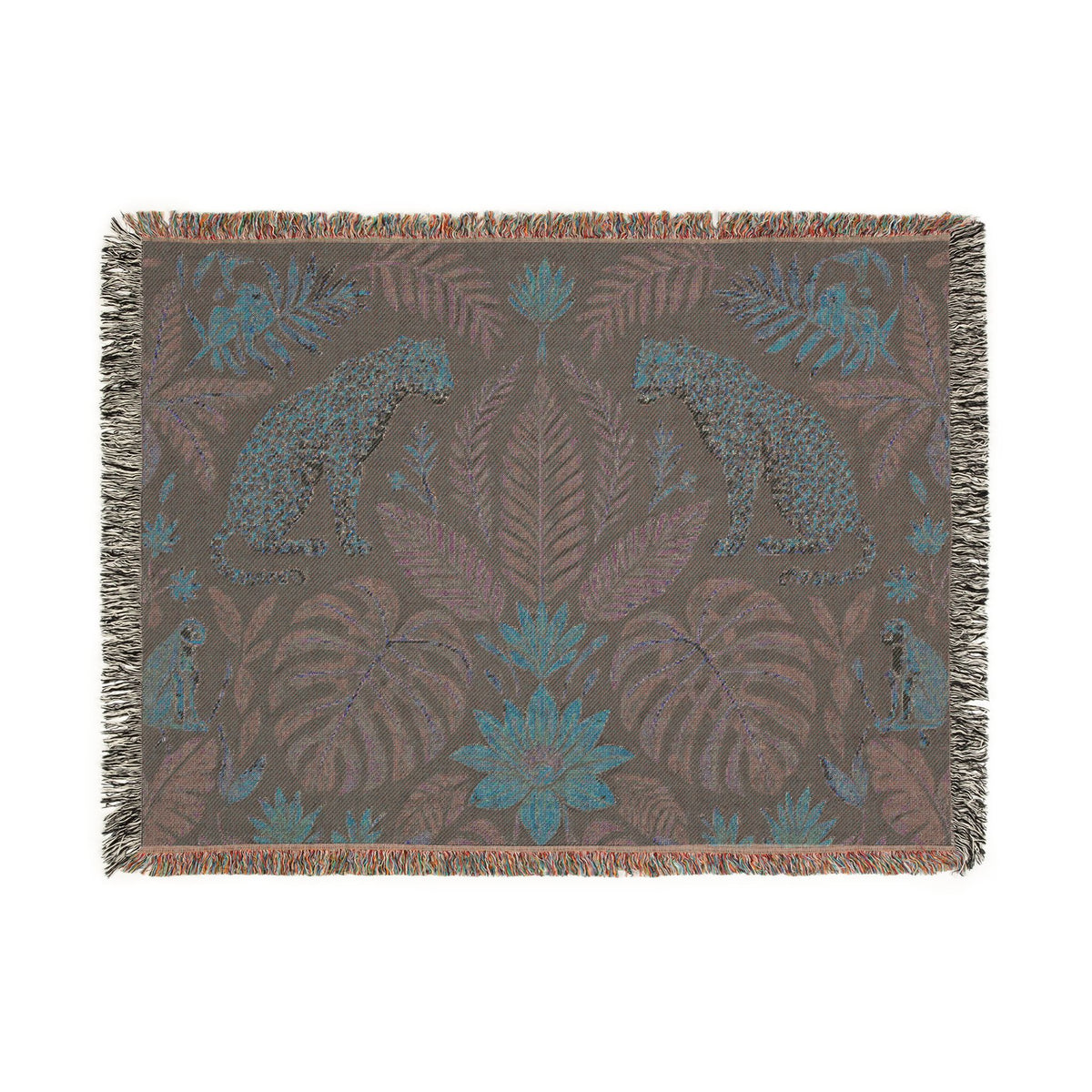 Tropical Leopard Jungle Woven Blanket | Botanical Throw, Tapestry Style