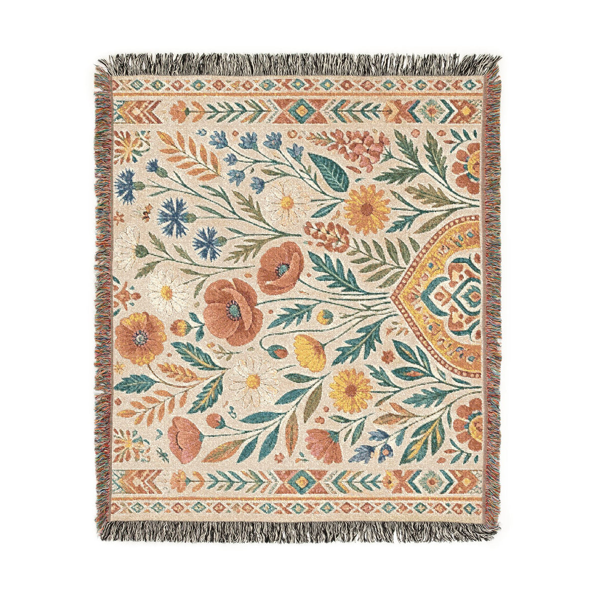 Vintage Floral Tapestry Woven Blanket | Boho Cottagecore Throw