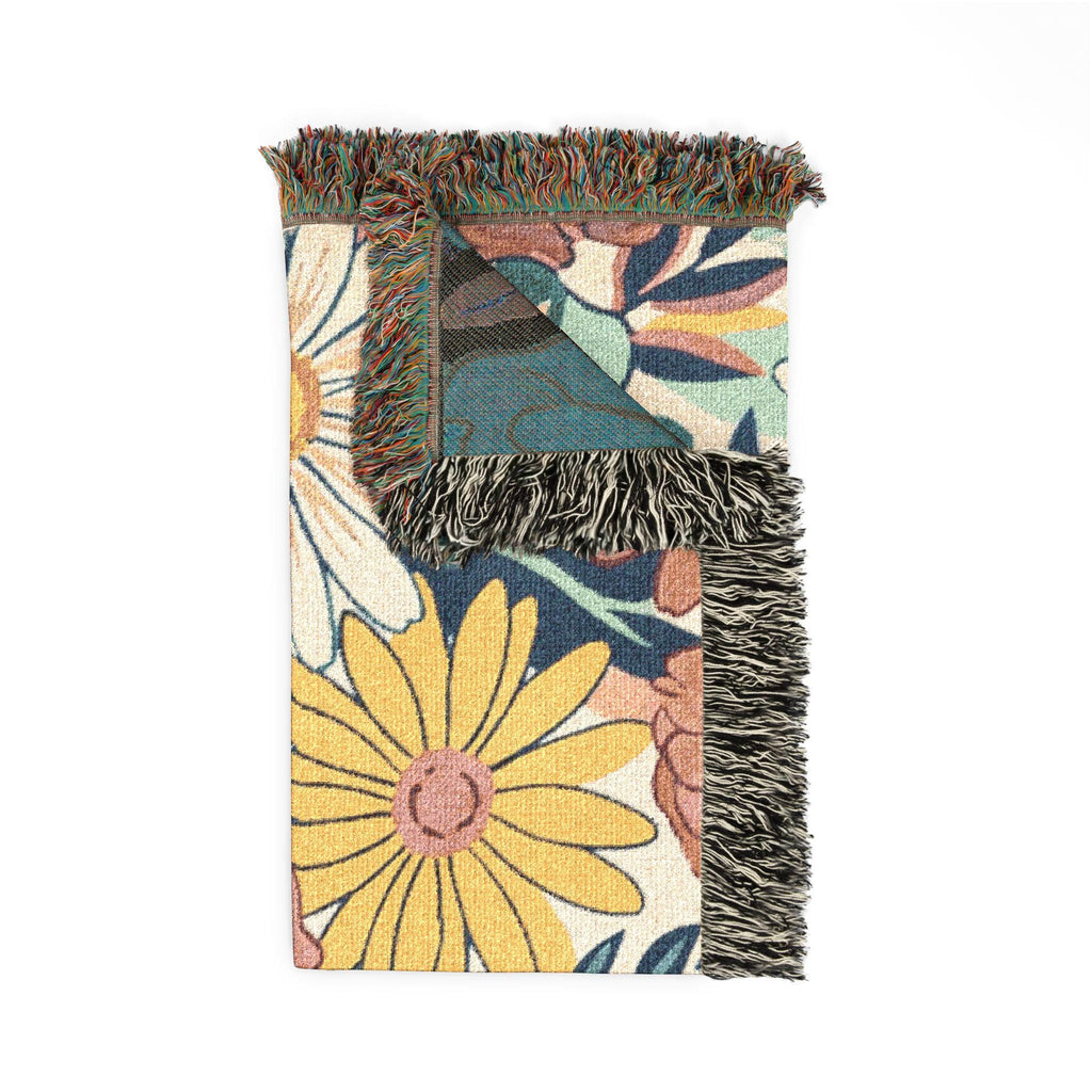 Bold Floral Print Woven Blanket | Flower Pattern Throw, Cozy Home Decor