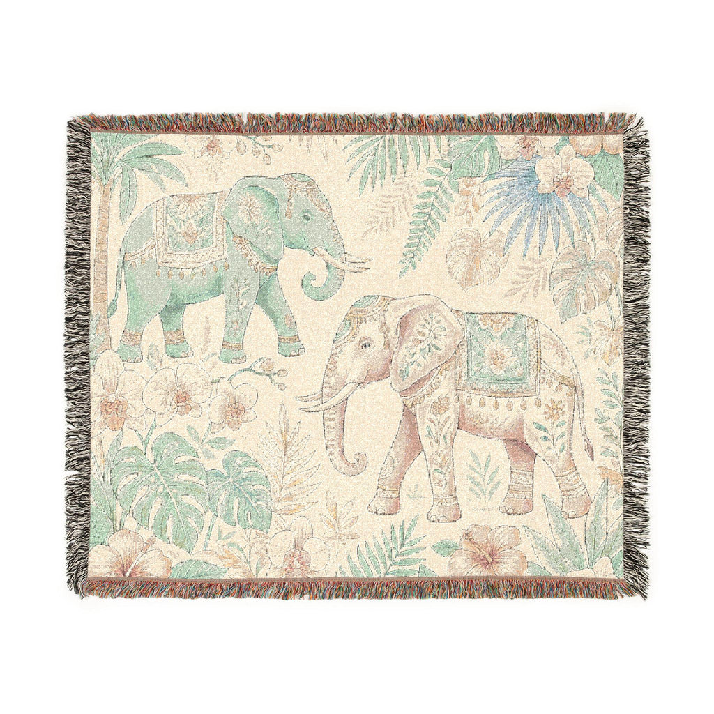 Boho Elephant Tapestry Woven Blanket | Jungle Safari Throw
