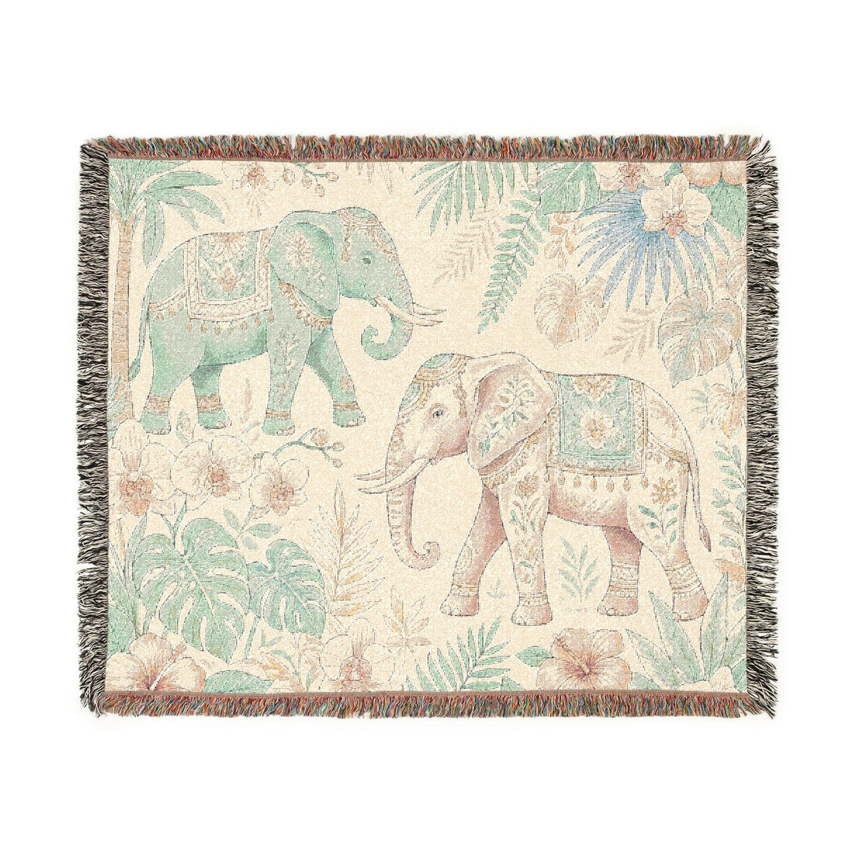 Boho Elephant Tapestry Woven Blanket | Jungle Safari Throw