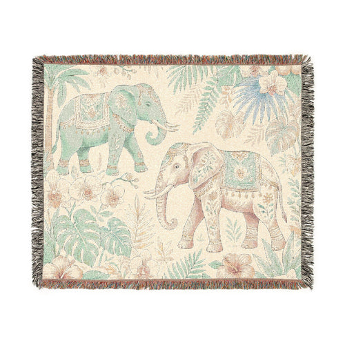 Boho Elephant Tapestry Woven Blanket | Jungle Safari Throw