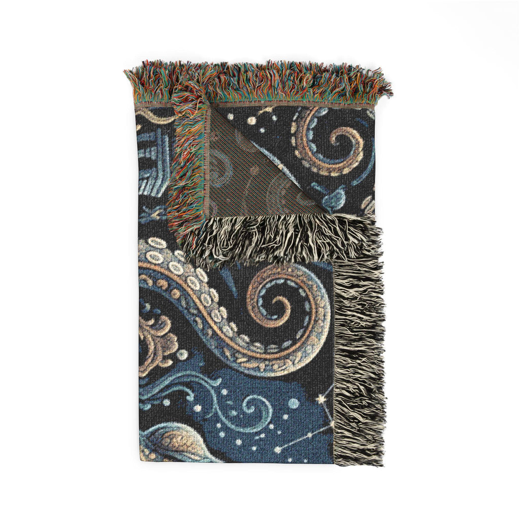 Vintage Octopus Tapestry Woven Blanket | Nautical Sea Creature Throw