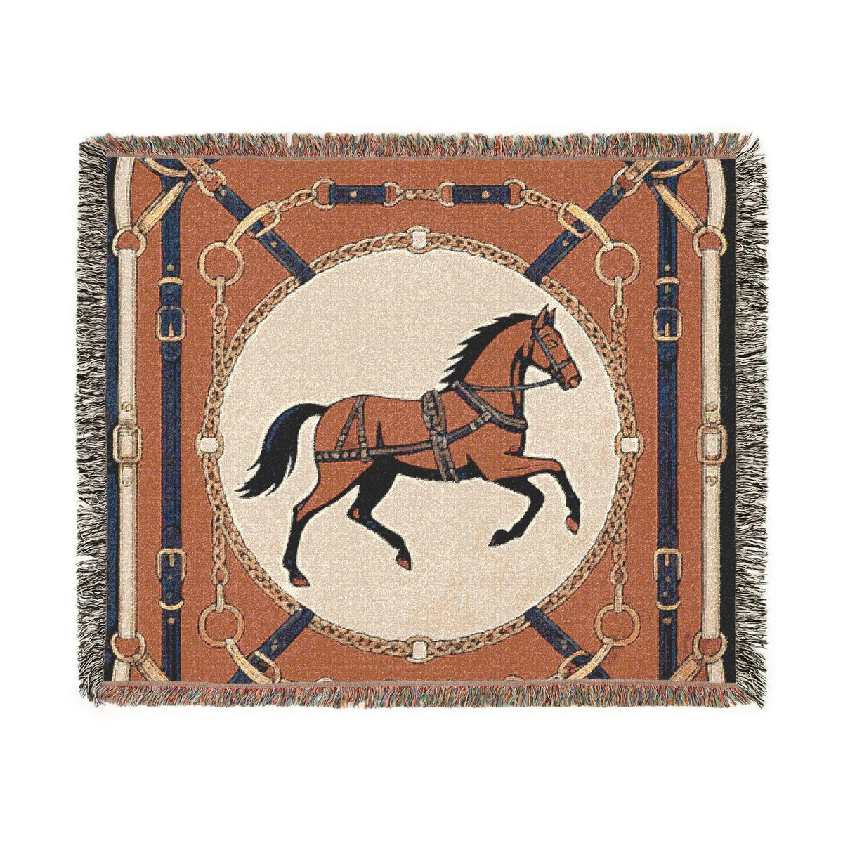 Equestrian Chic Woven Blanket | Horse Pattern Throw