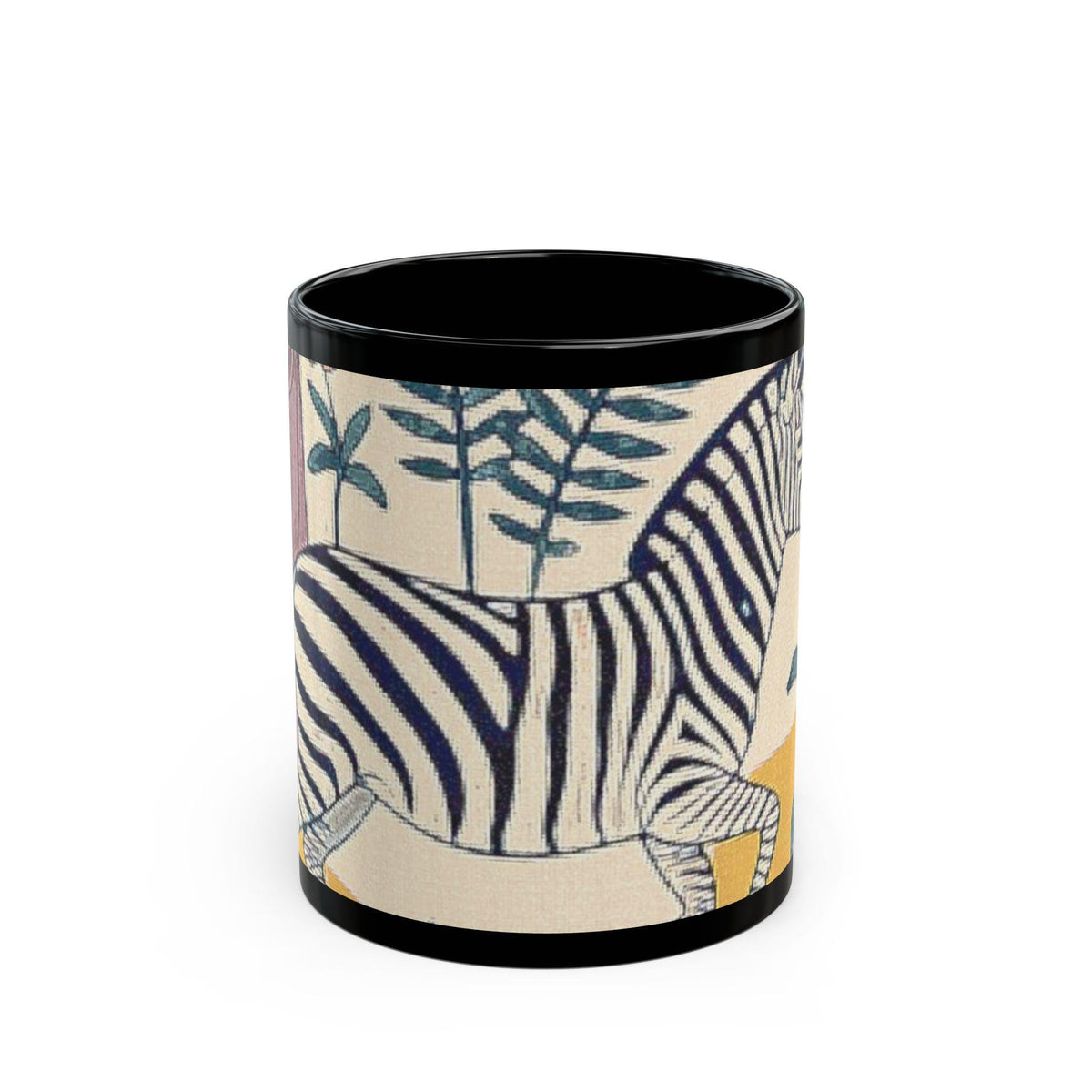 Striped Zebra Illustration Mug | Black Ceramic Coffee Cup