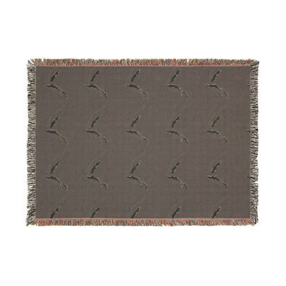 Mallard Duck Pattern Woven Blanket | Bird Motif Throw, Navy or Gray