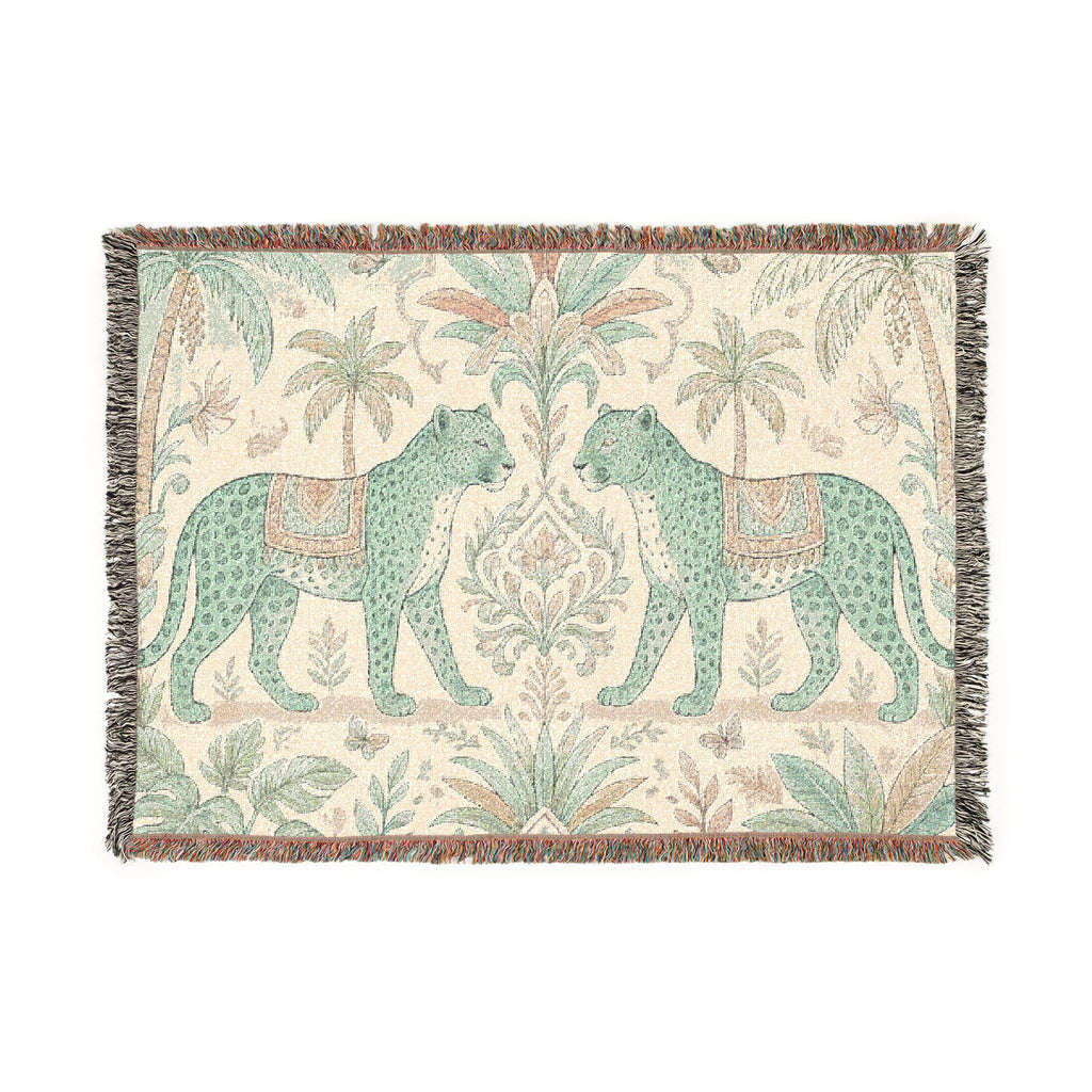 Paisley Tiger Tapestry Woven Blanket | Boho Palm Motif