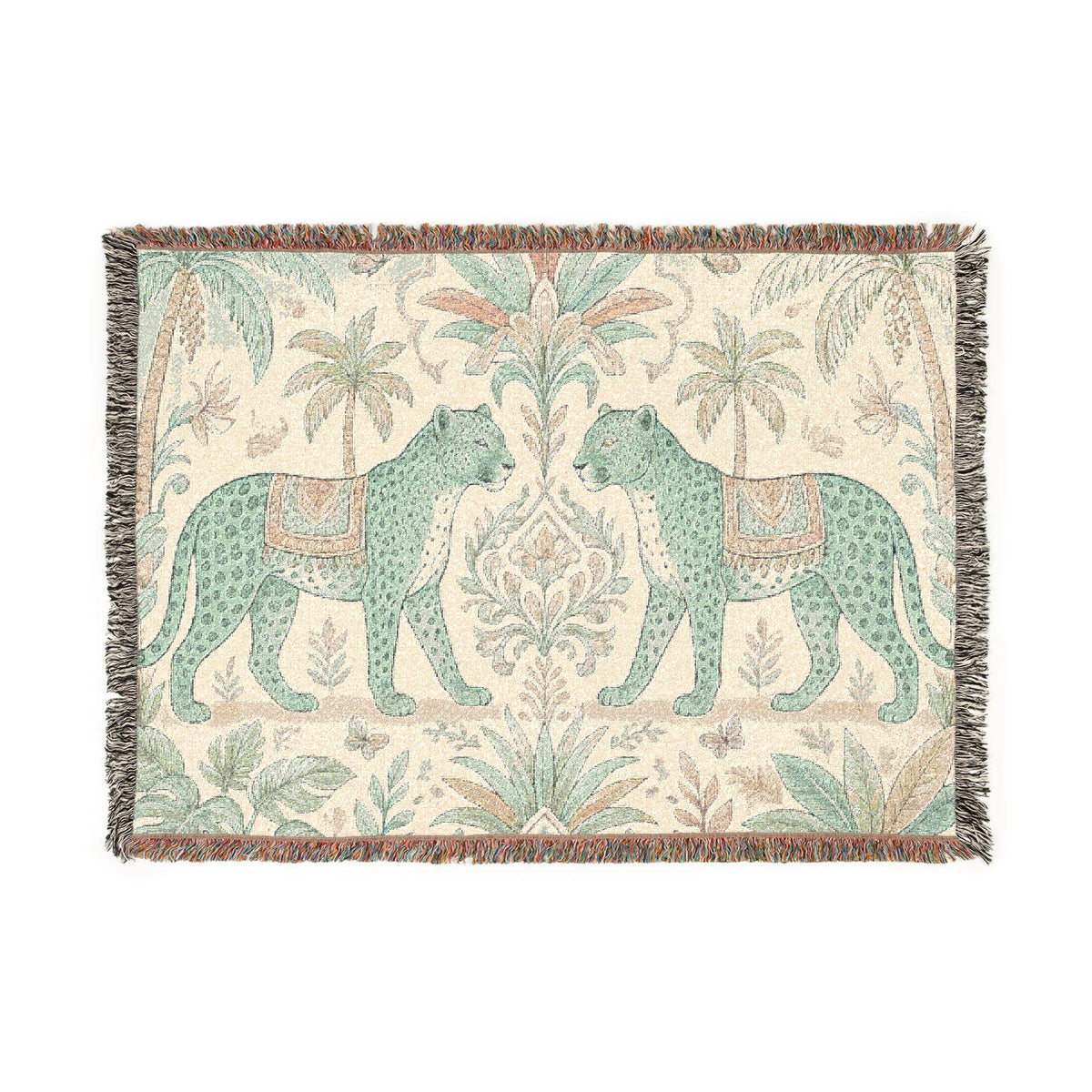 Paisley Tiger Tapestry Woven Blanket | Boho Palm Motif