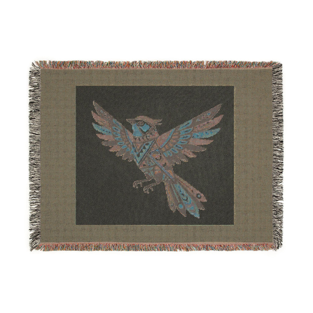 Geometric Feathered Bird Woven Blanket | Tribal Bird Throw