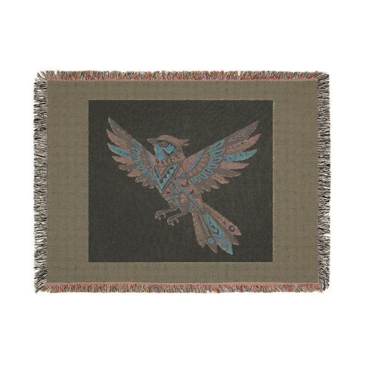 Geometric Feathered Bird Woven Blanket | Tribal Bird Throw