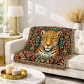 Vintage Leopard Tapestry Woven Blanket | Boho Floral Throw, Animal Wall Hanging