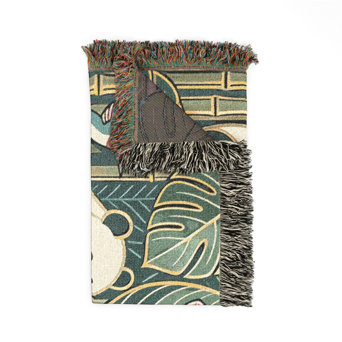 Art Nouveau Panda Woven Blanket | Bamboo Motif Throw