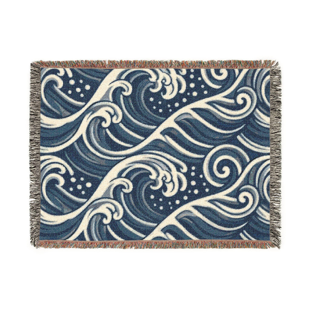 Ocean Wave Pattern Woven Blanket | Nautical Blue Throw