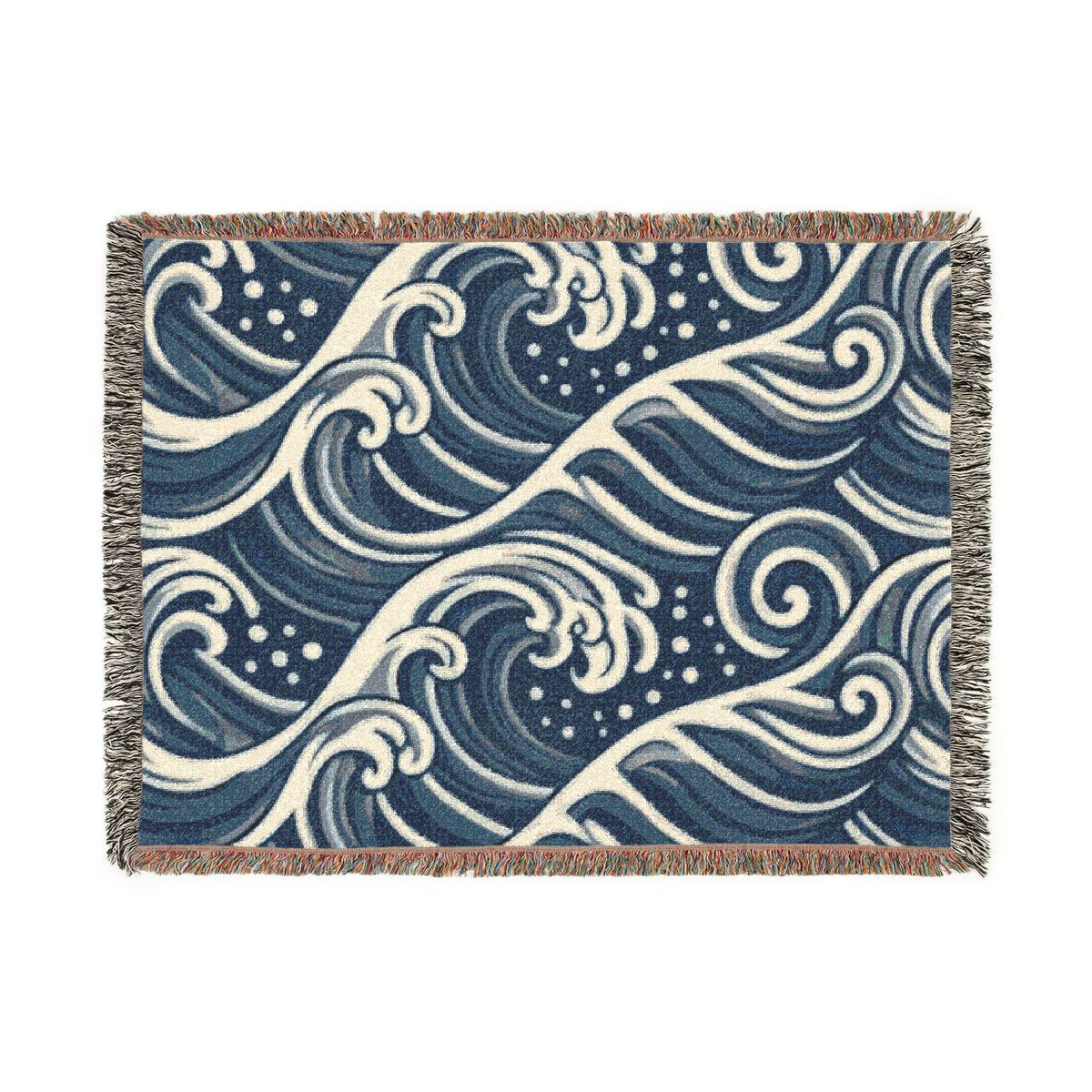 Ocean Wave Pattern Woven Blanket | Nautical Blue Throw