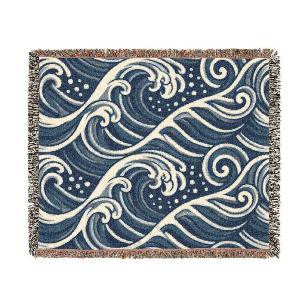Ocean Wave Pattern Woven Blanket | Nautical Blue Throw