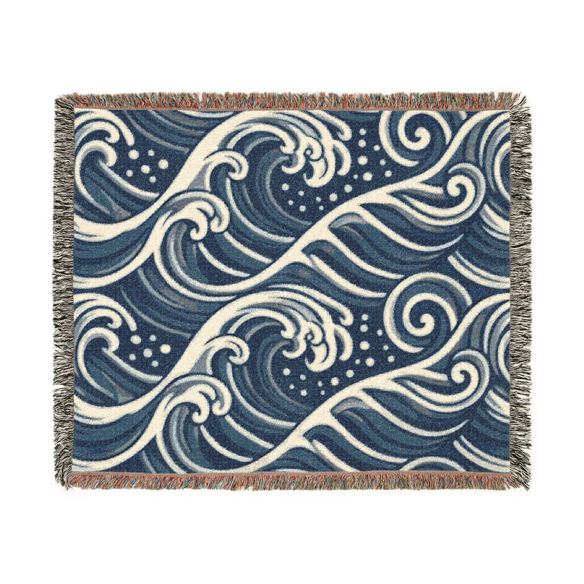 Ocean Wave Pattern Woven Blanket | Nautical Blue Throw