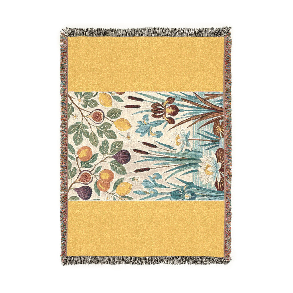 Botanical Panel Woven Blanket | Floral Fruit Tapestry Throw