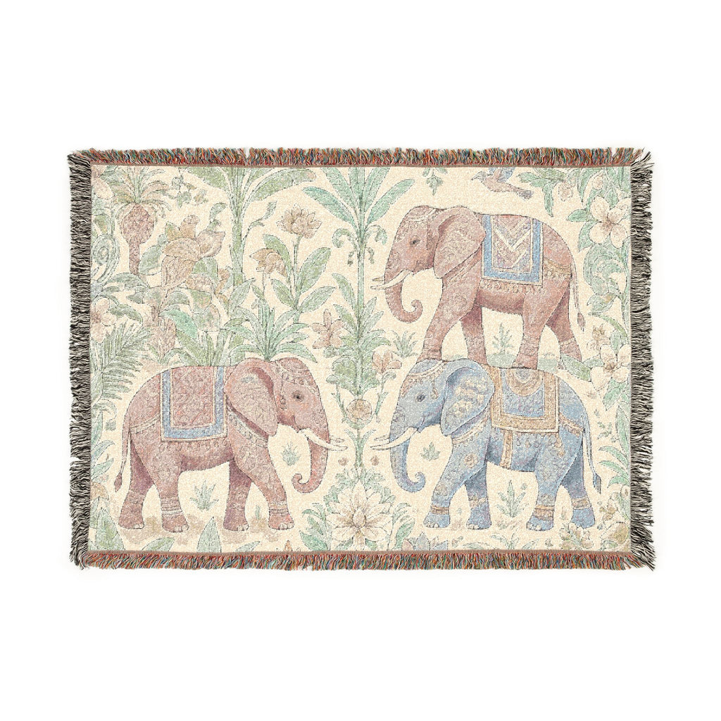 Boho Elephants Woven Blanket | Tapestry Animal Throw