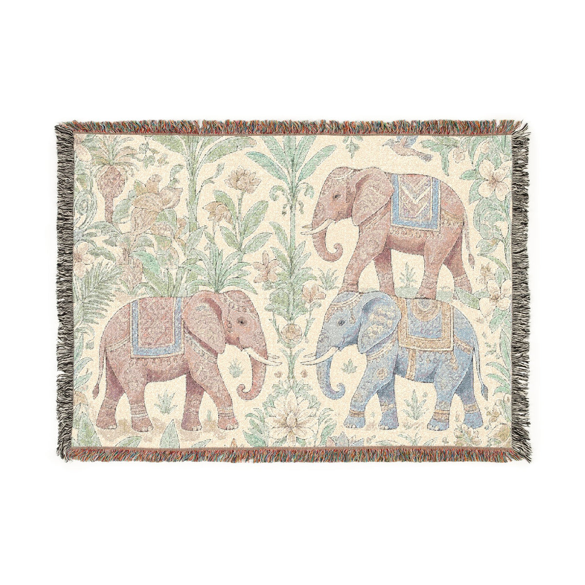Boho Elephants Woven Blanket | Tapestry Animal Throw