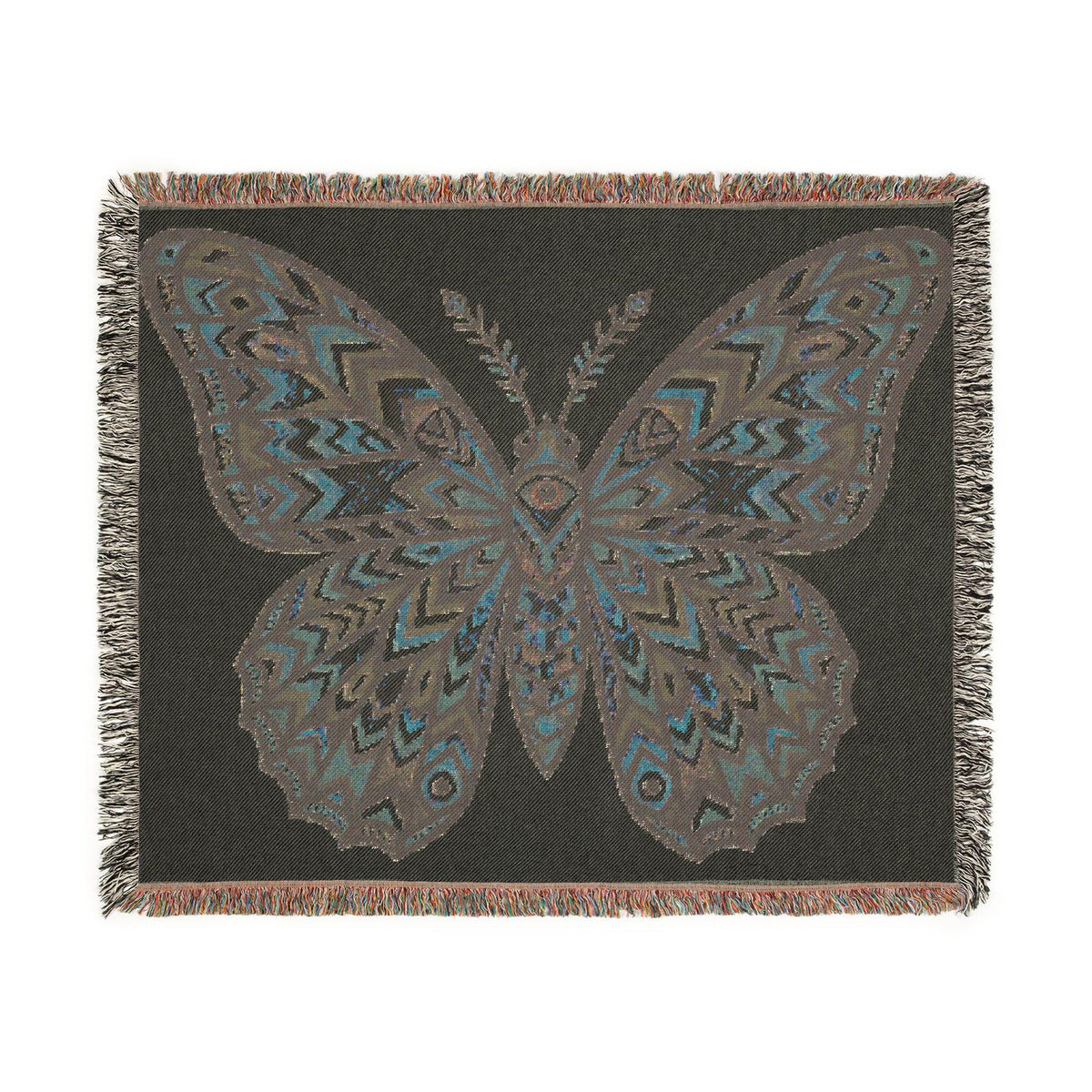 Boho Geometric Butterfly Woven Blanket | Tapestry Throw, Southwestern Motif