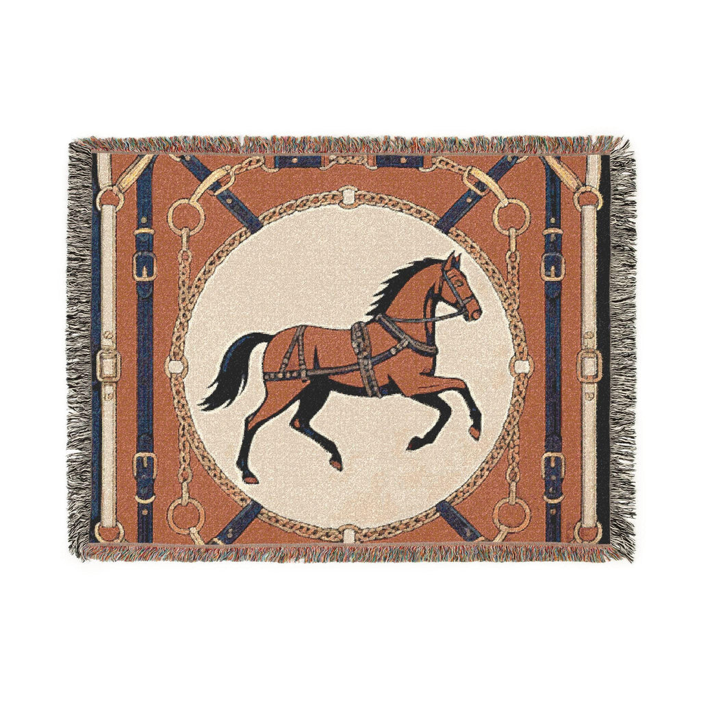 Equestrian Chic Woven Blanket | Horse Pattern Throw