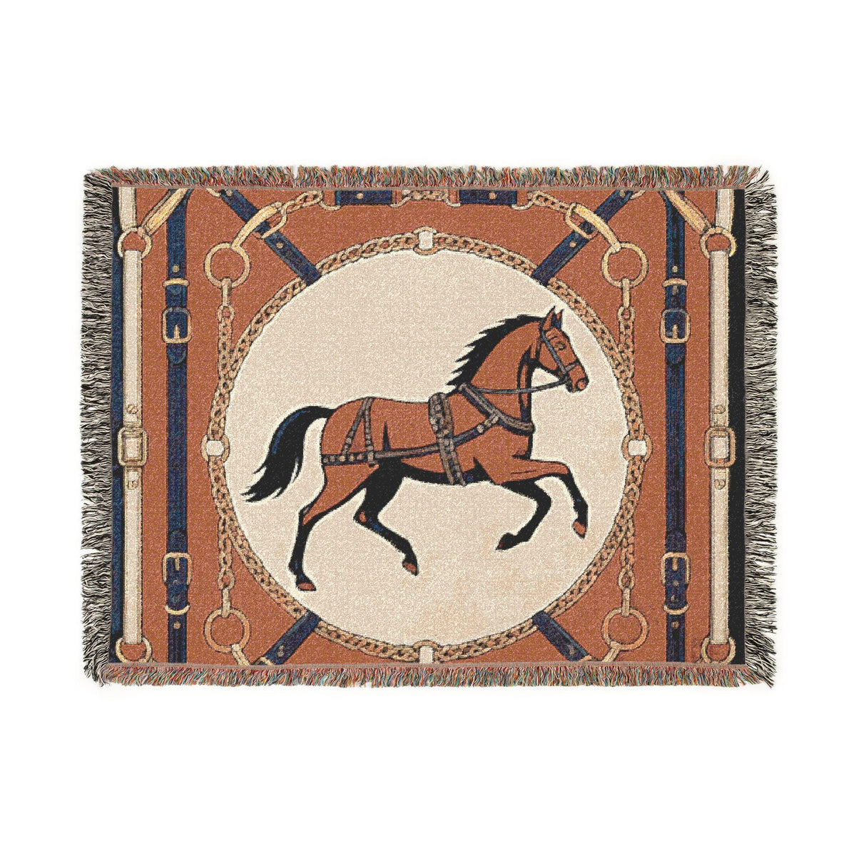 Equestrian Chic Woven Blanket | Horse Pattern Throw