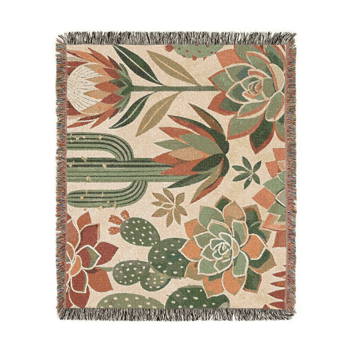 Desert Cactus Woven Blanket, Southwestern Succulent Throw | Woven Blanket
