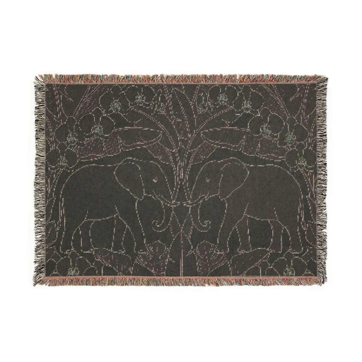Art Nouveau Elephant Pattern Woven Blanket | Floral Tapestry Throw