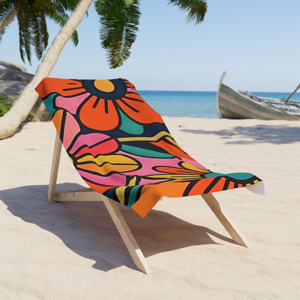 Retro Floral Pop Art Beach Towel