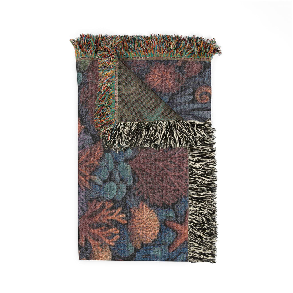 Underwater Coral Reef Woven Blanket | Seahorses, Starfish, Ocean Tapestry Throw