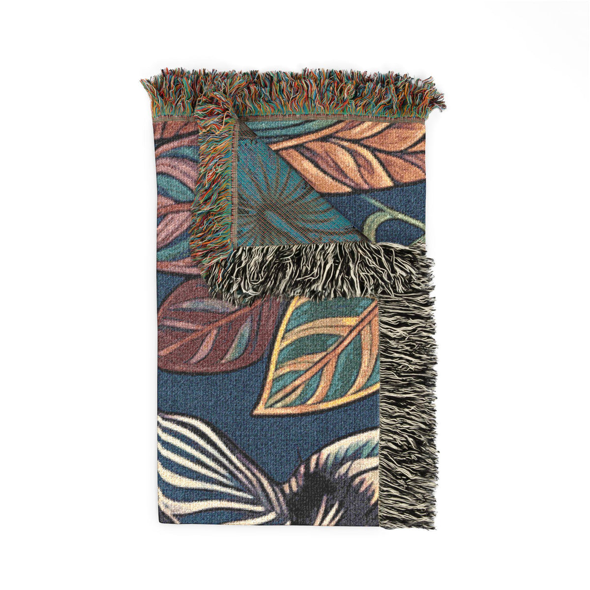 Zebra Illustration Woven Blanket | Botanical Leaves Tapestry Throw