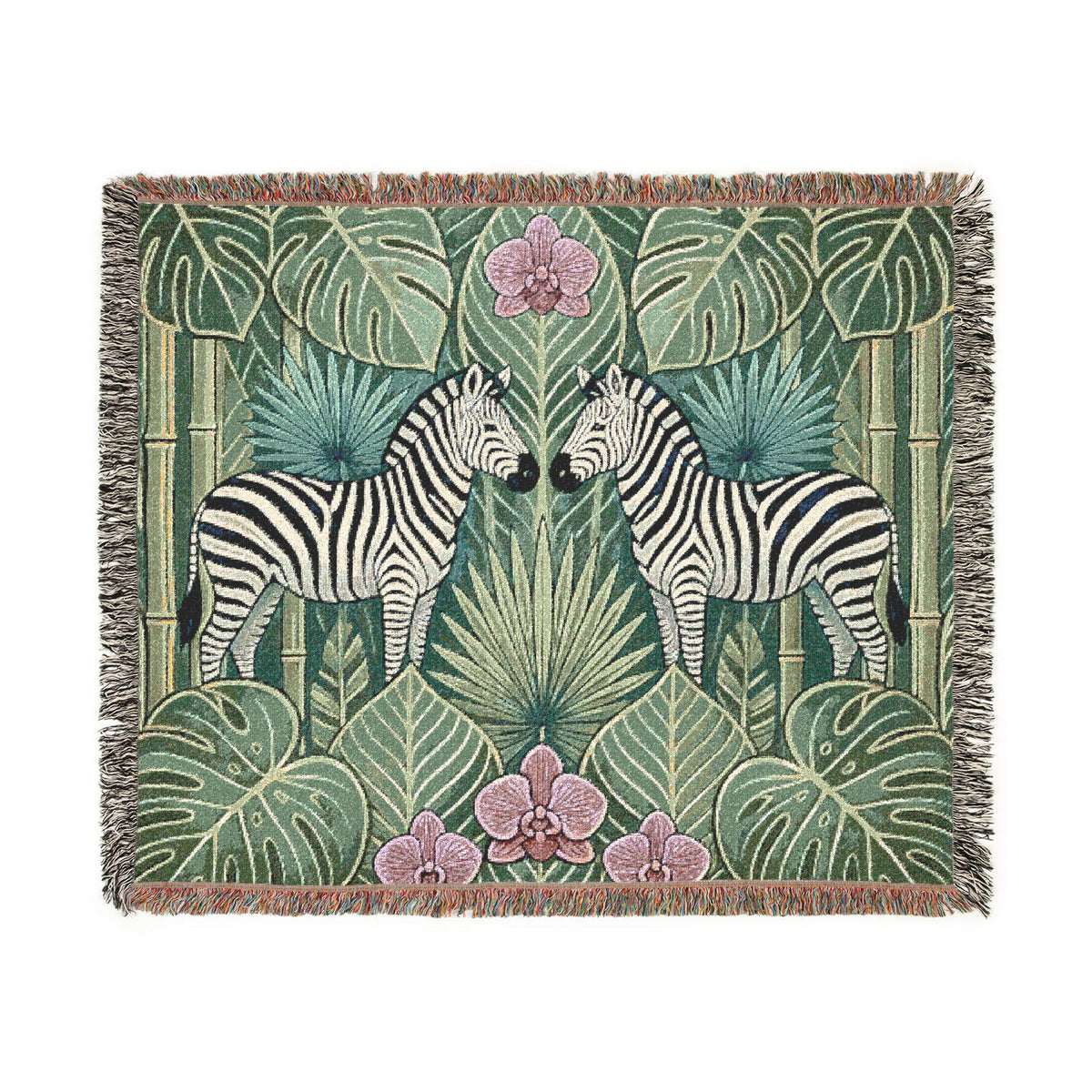 Art Deco Zebra Tapestry Woven Blanket | Jungle Palm Motif