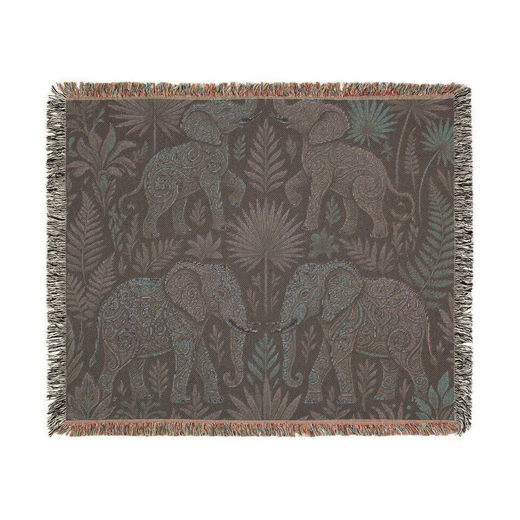 Bohemian Elephant Tapestry Woven Blanket | Jungle Floral Fringe Throw